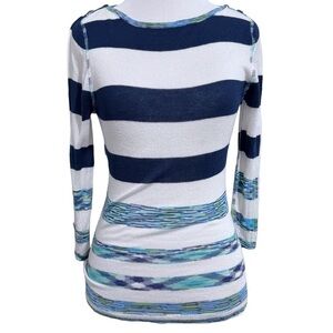 Stacia Striped Bamboo Tencel Top Blue White Size XSMALL 3/4 Sleeves